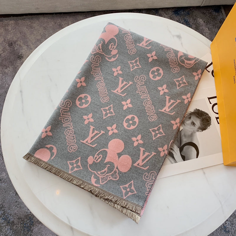 Louis Vuitton x Supreme Mickey Mouse Reversible Monogram Scarf – Grey & Pink
