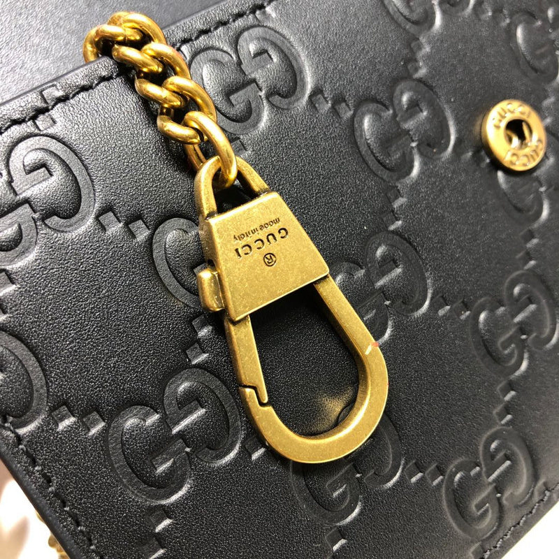 Gucci Signature GG Cherry Mini Chain Wallet Bag – Black Guccissima Leather