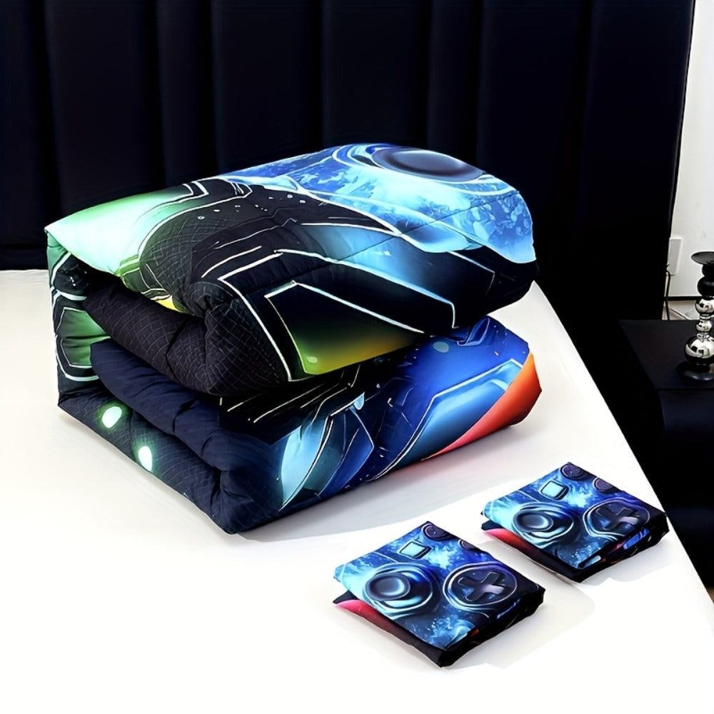 Gaming Controller Print Comforter Set with Two Pillowcases, 180 GSM Fill and Twin, Full, Queen or King Sizes