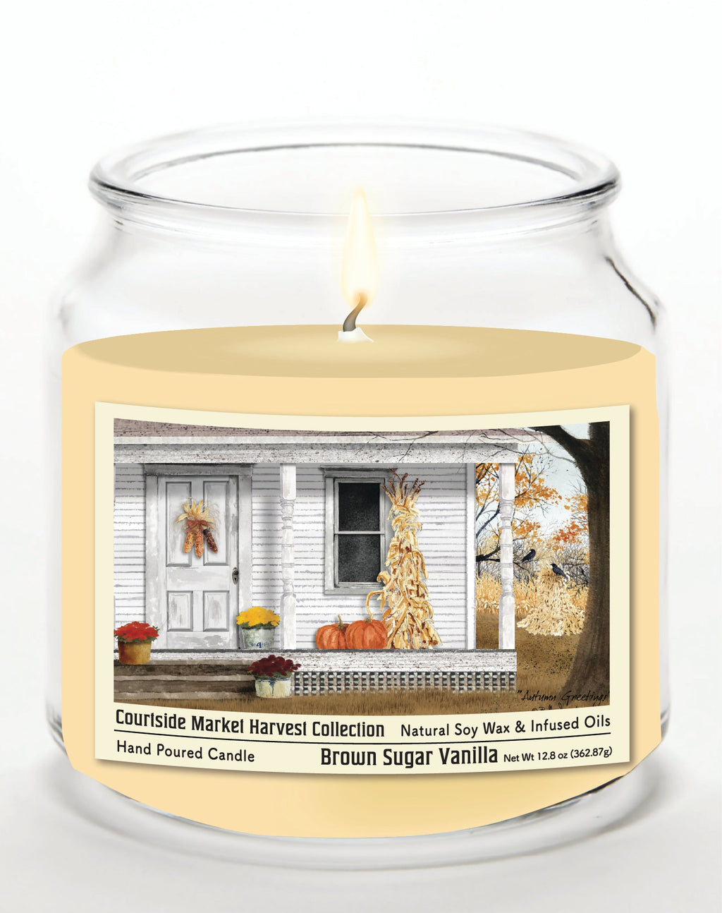 Autumn Porch 12.8 Oz Candle Glass Jar with Brushed Silver Metal Lid