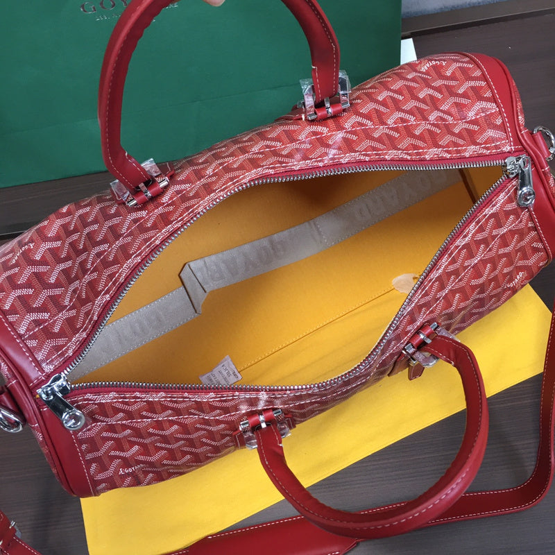 Goyard Boeing 55 Travel Bag – Red Goyardine Canvas Red Leather Silver Hardware