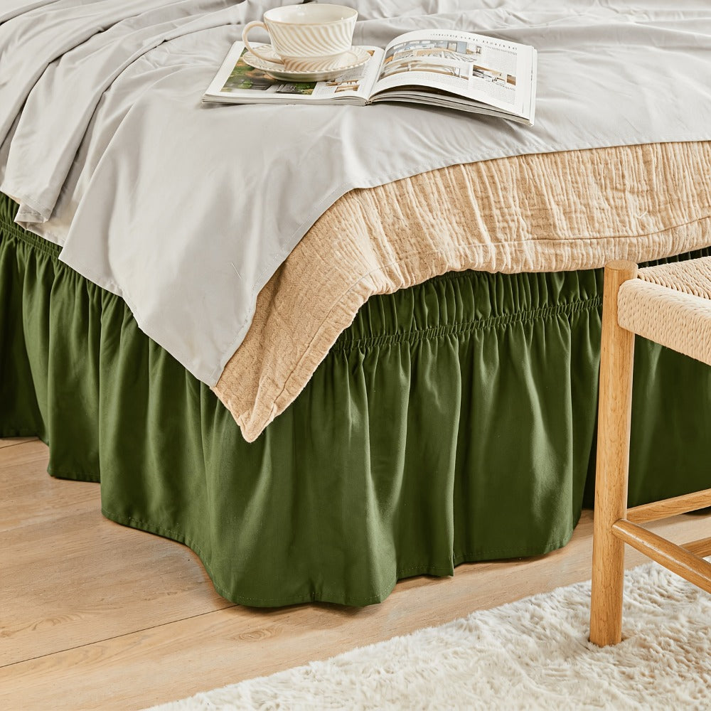 Bed Skirt with Adjustable Elastic Belt - Ruffle Microfiber Dust Ruffle 15 Inch Drop, Hotel Quality, Fade Resistant, Machine Washable, Easy Wrap Fit