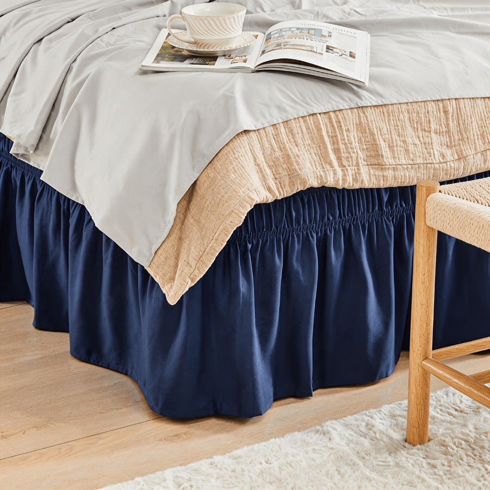 Bed Skirt Elastic Wrap Around Ruffle - 15 Inch Drop Microfiber Dust Ruffle, Adjustable No-Lift Fit, Fade Resistant Machine Washable, Hotel Quality Bedskirt for Twin Full Queen King, 30 Colors