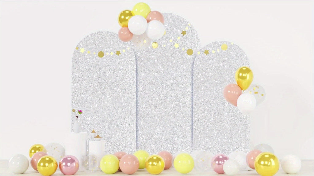 Glitter Sequin Arch Cover 2 Set 6Ft & 7.2Ft Metallic Spandex Payette Panel Wedding Arch Backdrop Cover for Wedding Ceremony, Birthday Party, Bridal Shower & Event Decoration