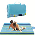 80 x 60-Inch Picnic Blanket in Blue and Green Striped 600D Oxford Fabric with Folding Carry Handle