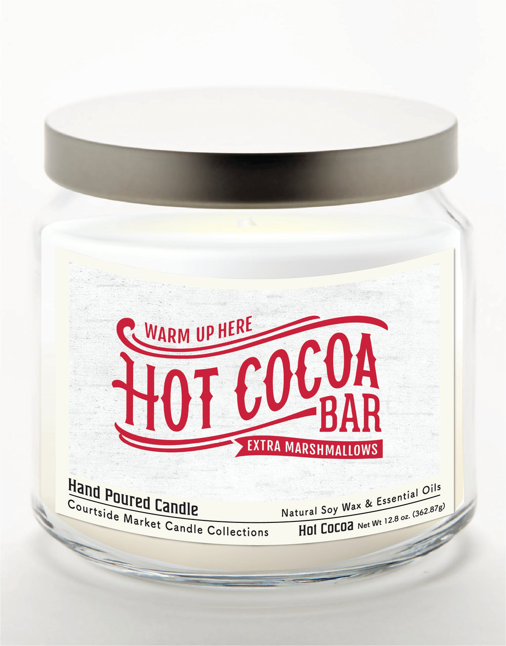 Hot Cocoa Bar 12.8 Oz Candle Glass Jar with Brushed Silver Metal Lid
