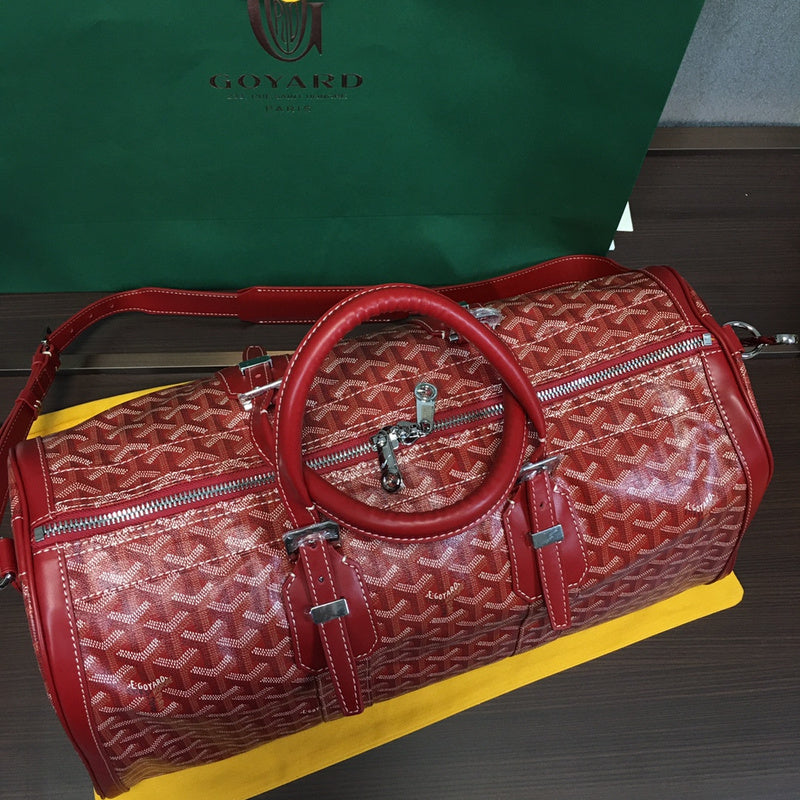 Goyard Boeing 55 Travel Bag – Red Goyardine Canvas Red Leather Silver Hardware
