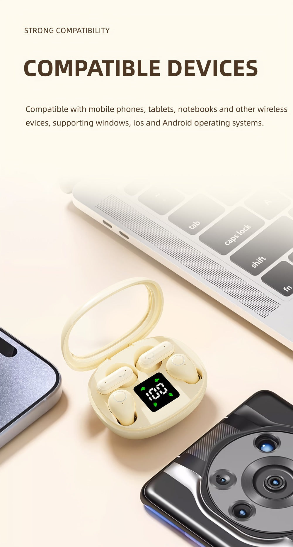 Wireless Earbuds MSHUKCOE 2-in-1 Mini Sleep Style with Touch Controls and Black, Khaki or Purple Choices