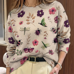 Meredith | Botanical Print Crew Neck Sweater