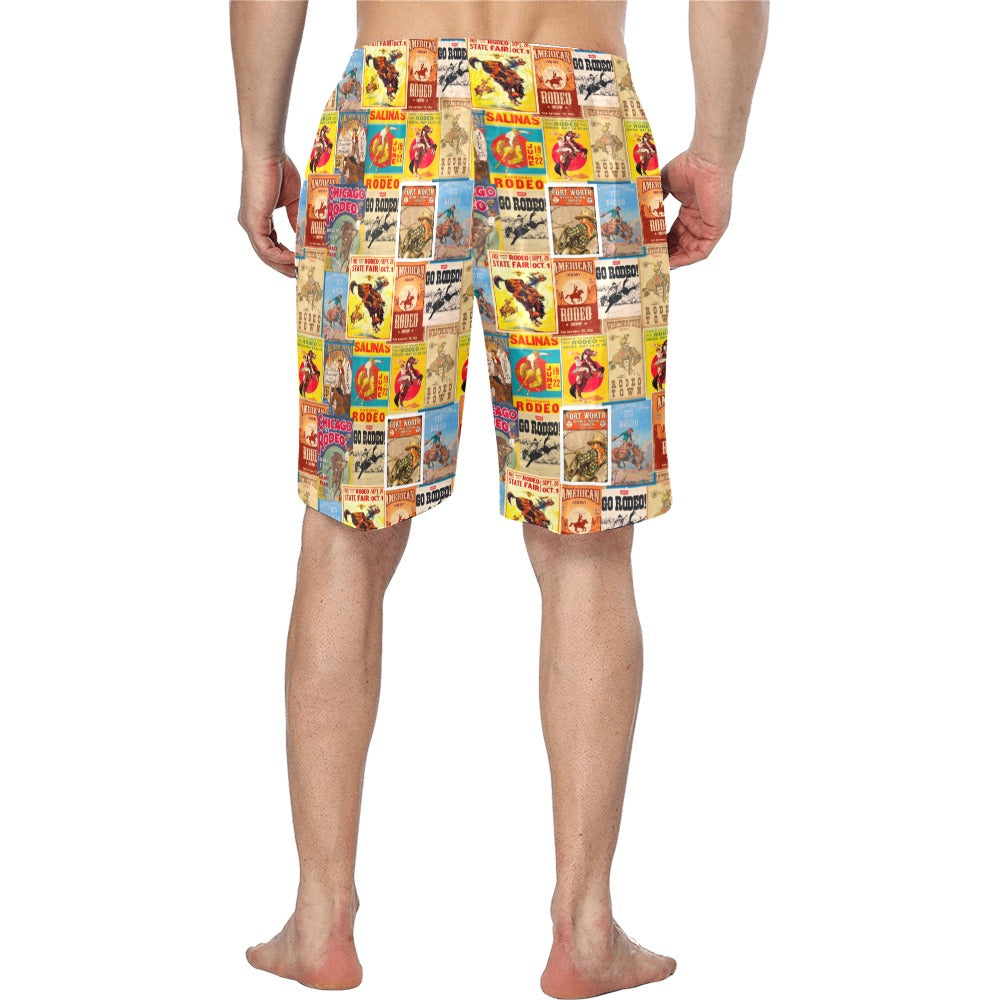 Vintage Rodeo Poster Mens Western Swim Trunks Shorts