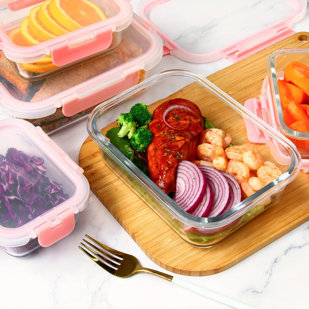 Glass Food Storage Containers for Meal Prep, Airtight Borosilicate Kitchen Boxes, Microwave and Freezer Safe