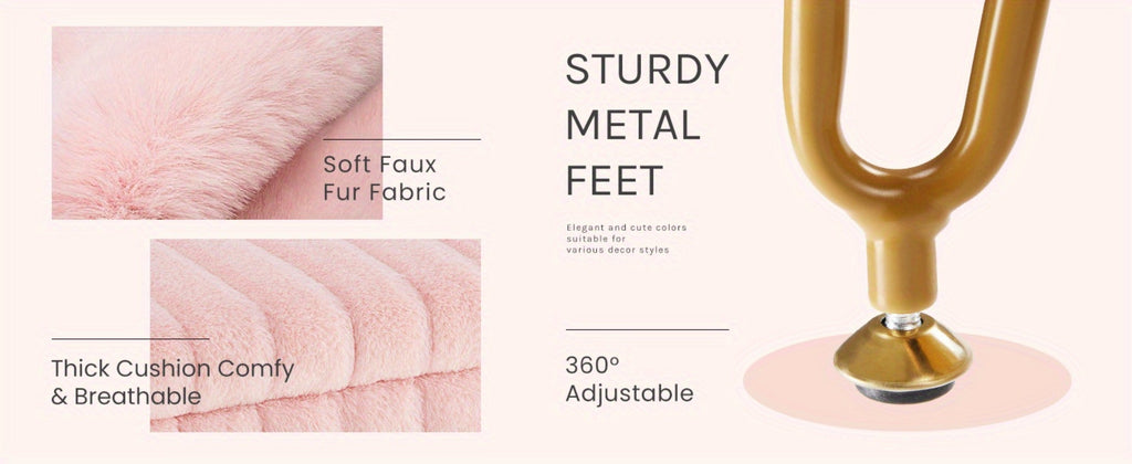 Faux Fur Storage Ottoman Stool, Furry Vanity Seat with Storage, 4 Metal Legs & Feet, Cute Modern Multi-Function Chair for Bedroom