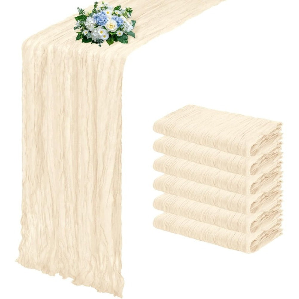 Cheesecloth Table Runner Set of Six Pieces at 21.7 x 72.8 Inches Each in Nine Colors for Dining and Events