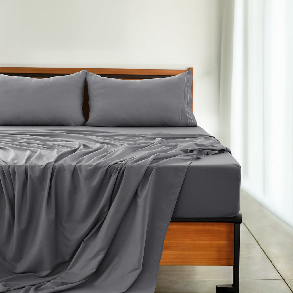 Bed Sheet Set 1800-Series Microfiber with Six Fitted-Sheet Sizes and Twenty Solid Color Choices
