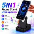 Magnetic Wireless Speaker Stand with Emergency Charging, 360° Adjustable Foldable Phone Holder, Portable Bluetooth Speaker