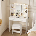 Six-Drawer Vanity Desk with Bulb-Framed Mirror, Side Shelving, Matching Stool and Five Finish Options