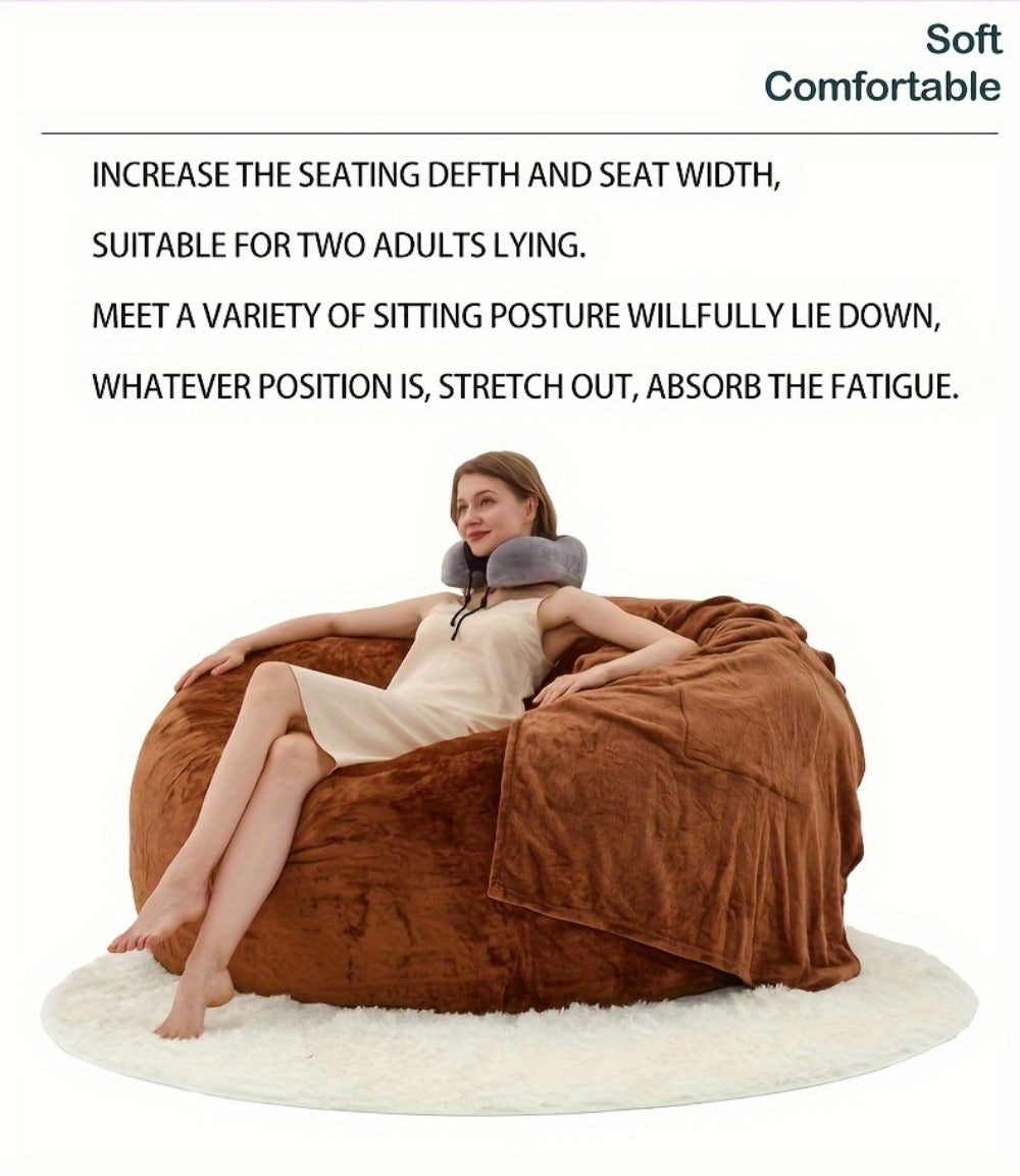 Round Bean Bag Chair Lounger in 5 or 6-Foot Sizes with Grey, Black, Brown, White, Red or Dark Blue Covers
