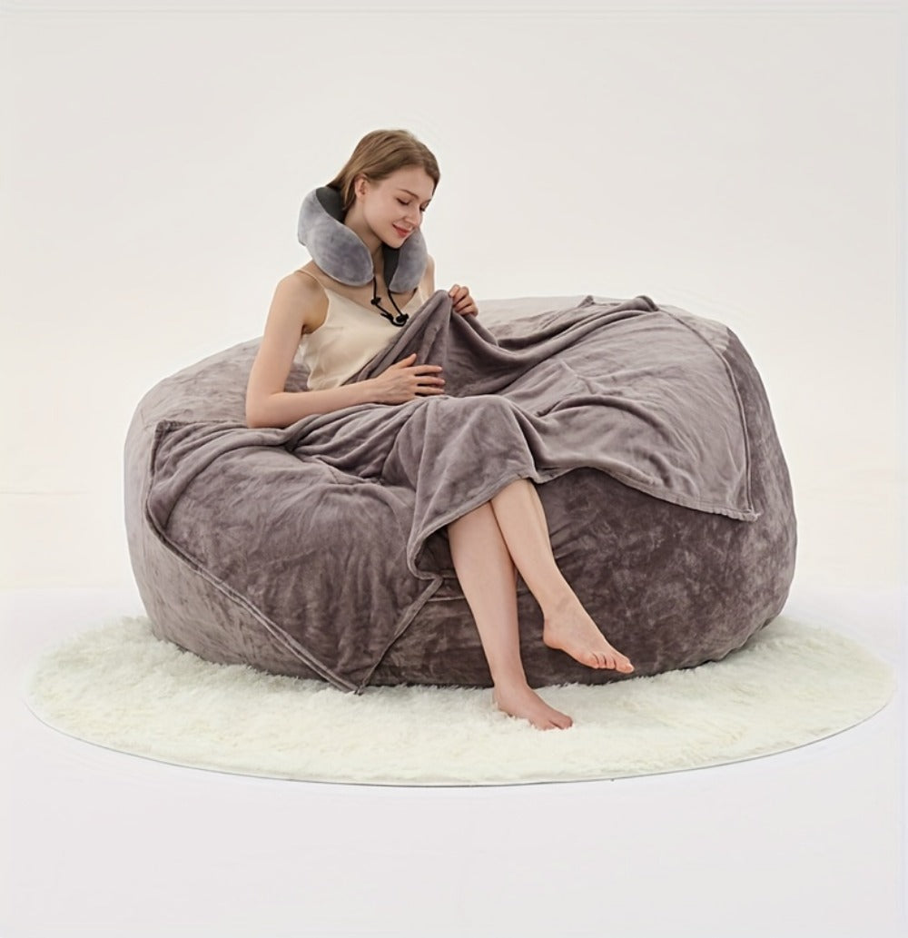 Round Bean Bag Chair Lounger in 5 or 6-Foot Sizes with Grey, Black, Brown, White, Red or Dark Blue Covers