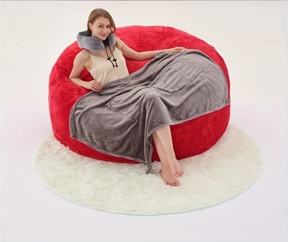 Round Bean Bag Chair Lounger in 5 or 6-Foot Sizes with Grey, Black, Brown, White, Red or Dark Blue Covers