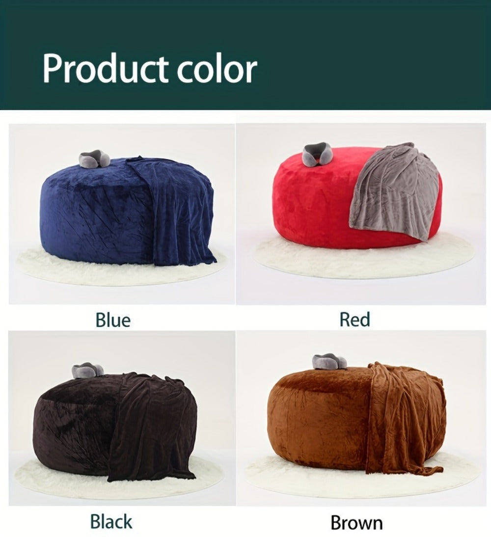Round Bean Bag Chair Lounger in 5 or 6-Foot Sizes with Grey, Black, Brown, White, Red or Dark Blue Covers