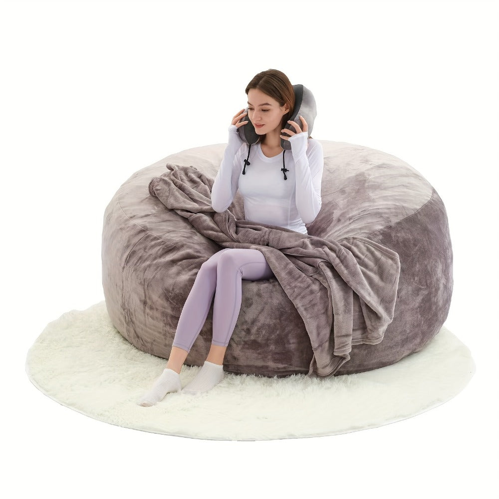 Round Bean Bag Chair Lounger in 5 or 6-Foot Sizes with Grey, Black, Brown, White, Red or Dark Blue Covers