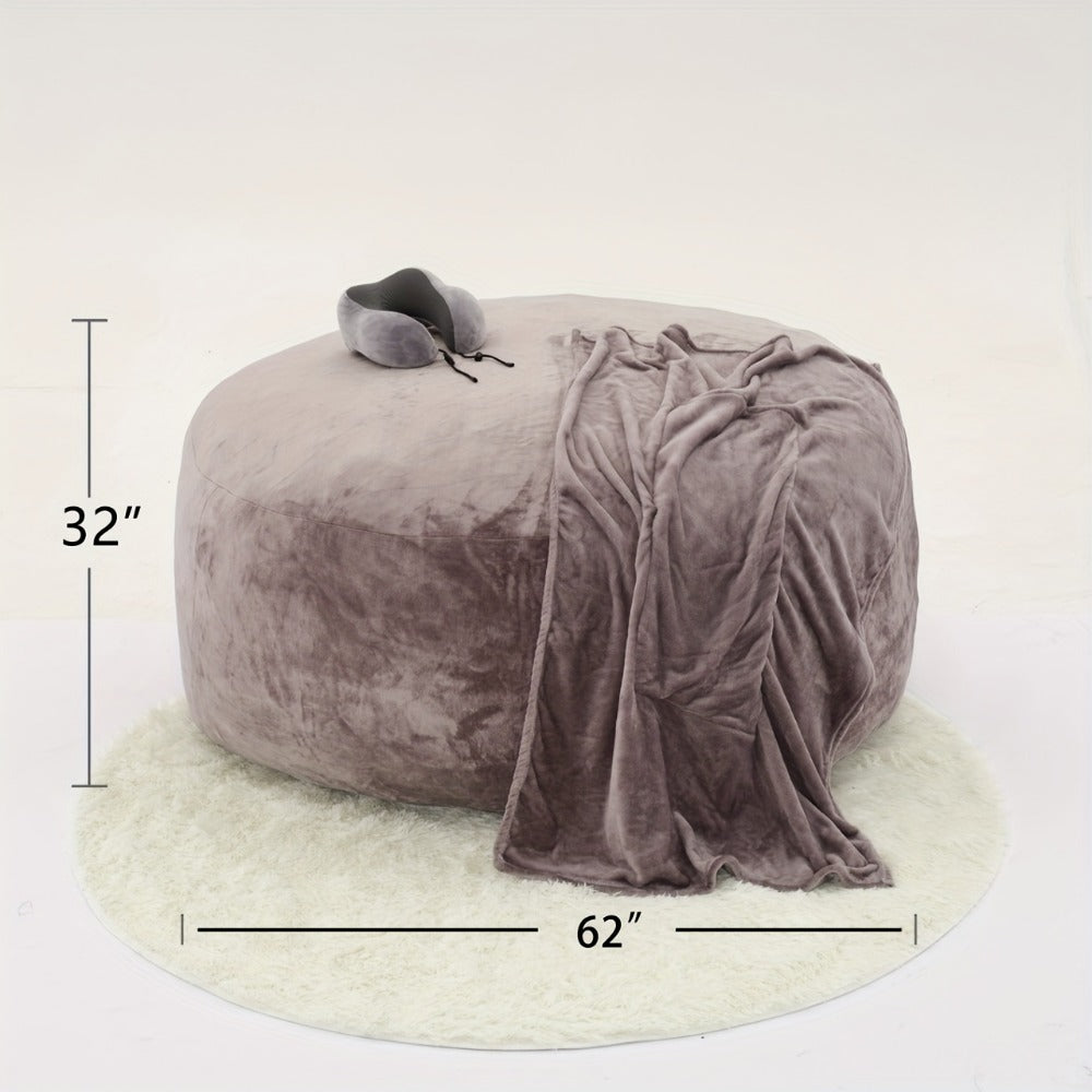Round Bean Bag Chair Lounger in 5 or 6-Foot Sizes with Grey, Black, Brown, White, Red or Dark Blue Covers