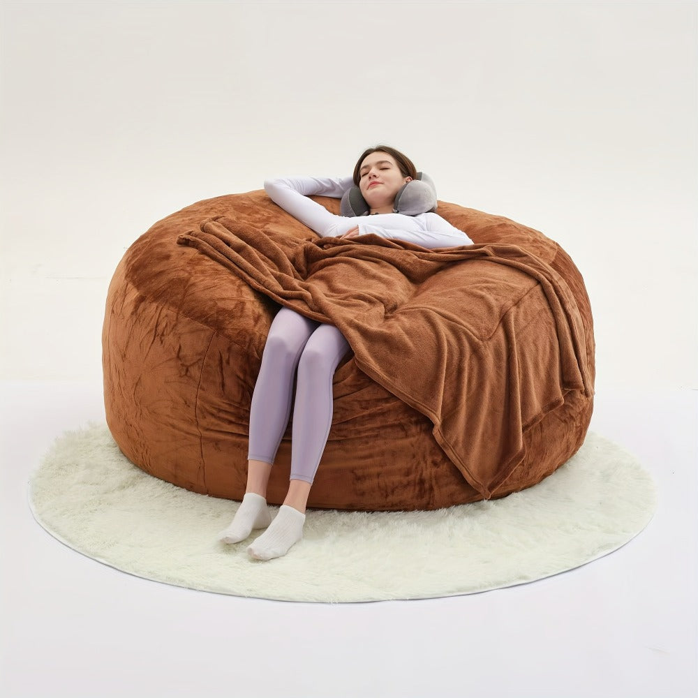 Round Bean Bag Chair Lounger in 5 or 6-Foot Sizes with Grey, Black, Brown, White, Red or Dark Blue Covers