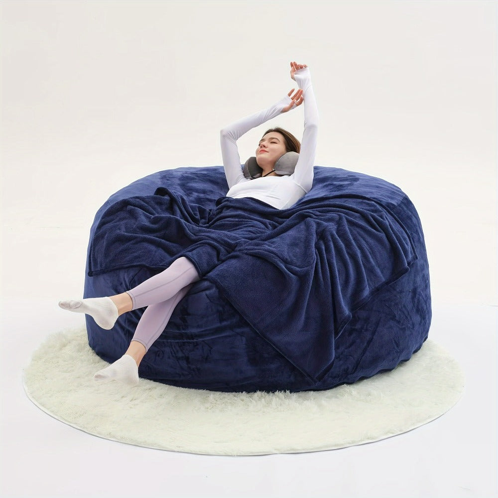 Round Bean Bag Chair Lounger in 5 or 6-Foot Sizes with Grey, Black, Brown, White, Red or Dark Blue Covers