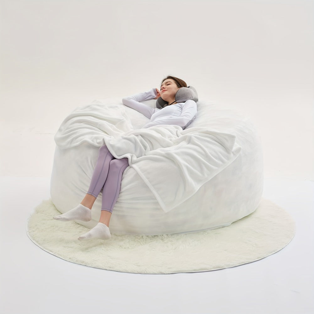 Round Bean Bag Chair Lounger in 5 or 6-Foot Sizes with Grey, Black, Brown, White, Red or Dark Blue Covers