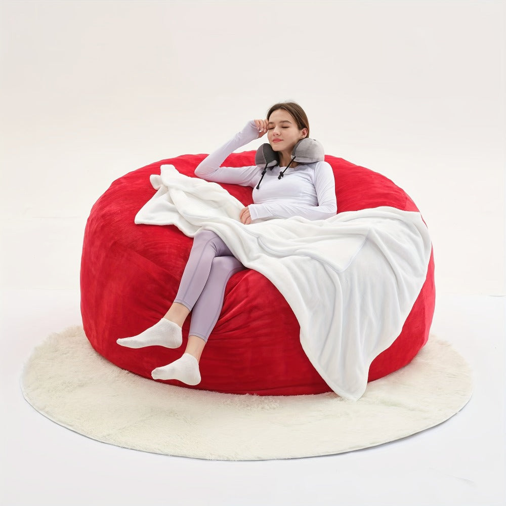 Round Bean Bag Chair Lounger in 5 or 6-Foot Sizes with Grey, Black, Brown, White, Red or Dark Blue Covers