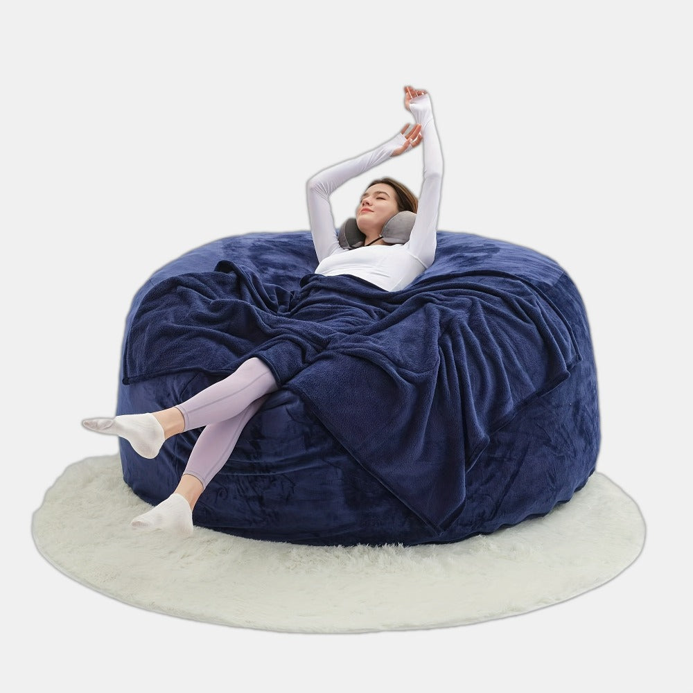 Round Bean Bag Chair Lounger in 5 or 6-Foot Sizes with Grey, Black, Brown, White, Red or Dark Blue Covers