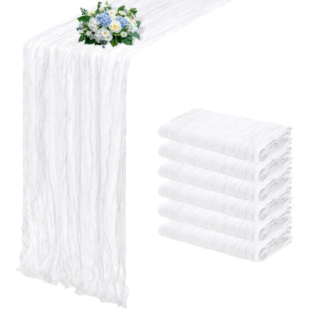Cheesecloth Table Runner Set of Six Pieces at 21.7 x 72.8 Inches Each in Nine Colors for Dining and Events