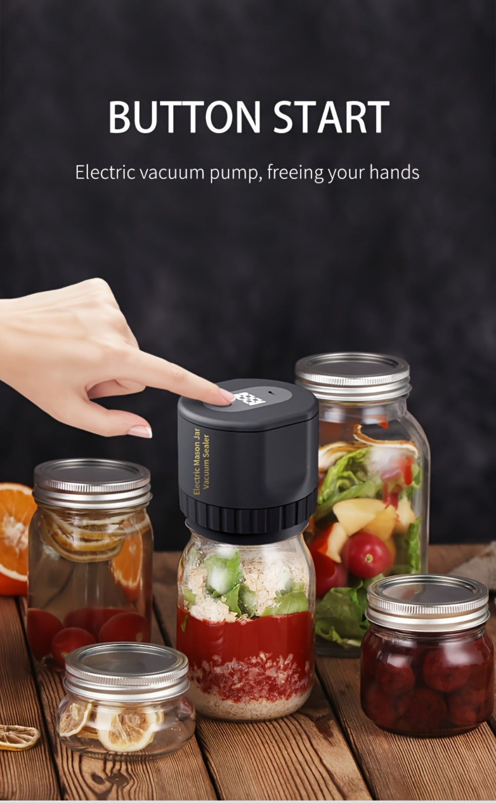 Vacuum Sealer Kit with Regular- and Wide-Mouth Adapters and Lid Accessories and Charging Cable