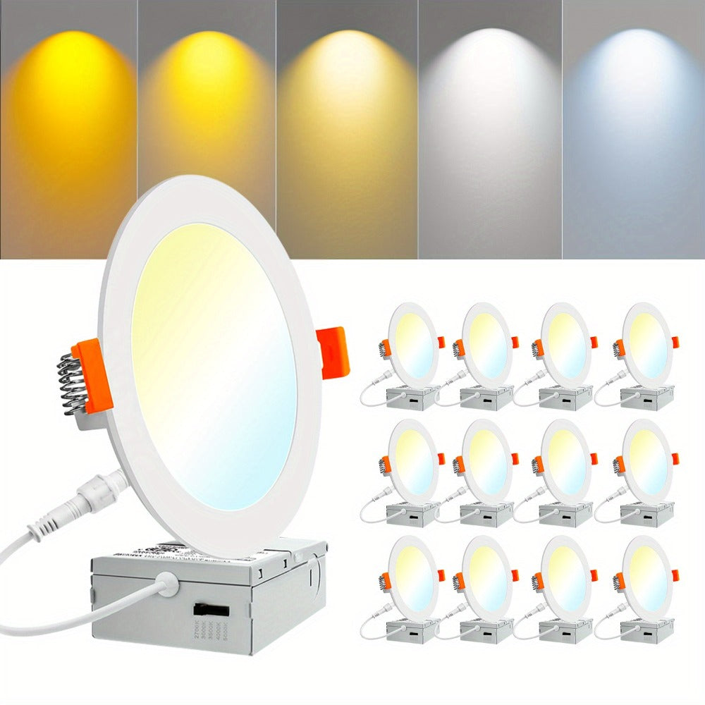 6 Inch LED Recessed Light 5CCT Selectable Dimmable - 12W 1050LM, 2700K-5000K, ETL Listed Slim Canless Downlight for Kitchen