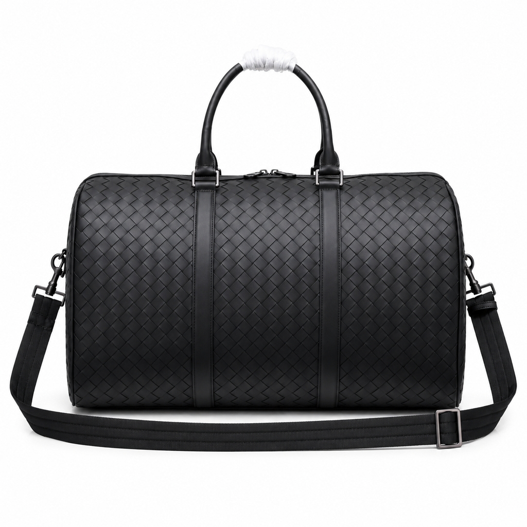 Bottega Veneta Intrecciato Woven Leather Travel Duffle Bag – Black