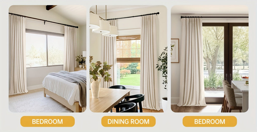 Four Faux Linen Textured Panels with Thermal Insulation and Rod Pockets for Living Room and Bedroom, 100% Blackout Curtains