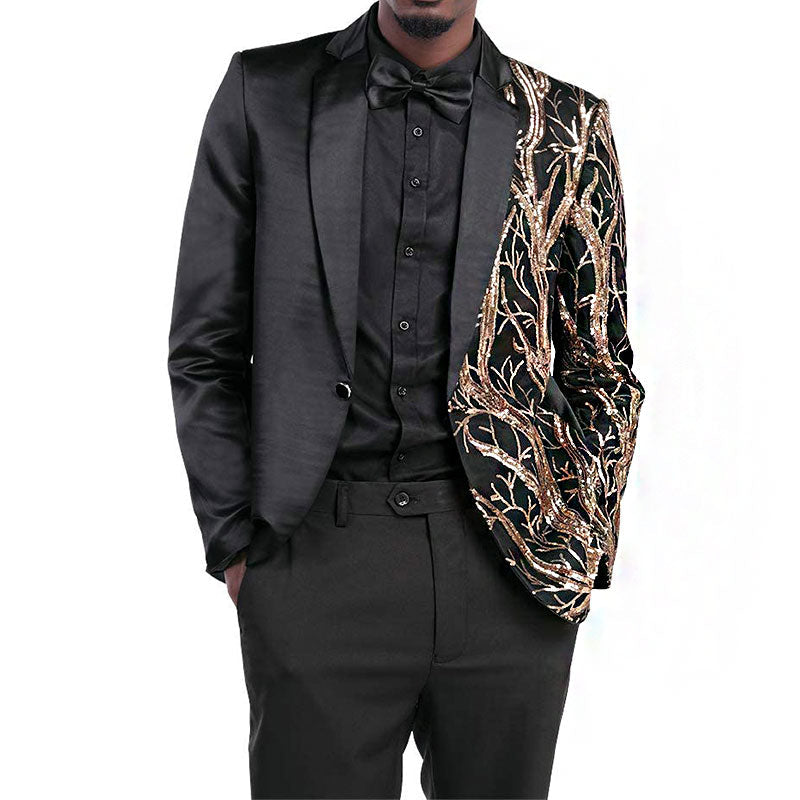 Men's 2-Pieces Branch Embroidered Sequin Jacket and Pants