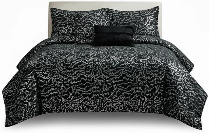 Botanical 5-Piece Comforter Set - Pintuck Bedding with Abstract Wave Design