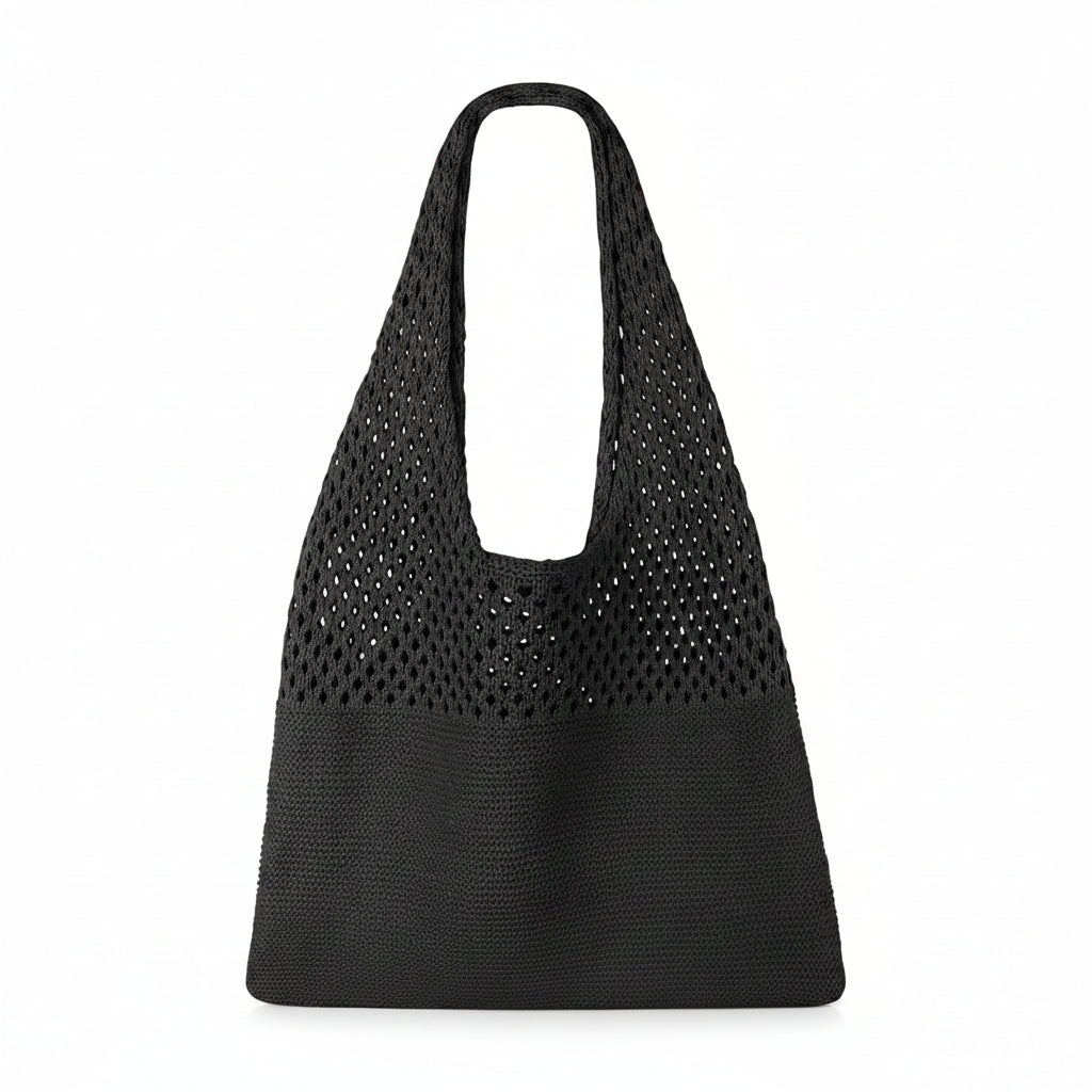 Women's Black Crochet Mesh Beach Tote Bag