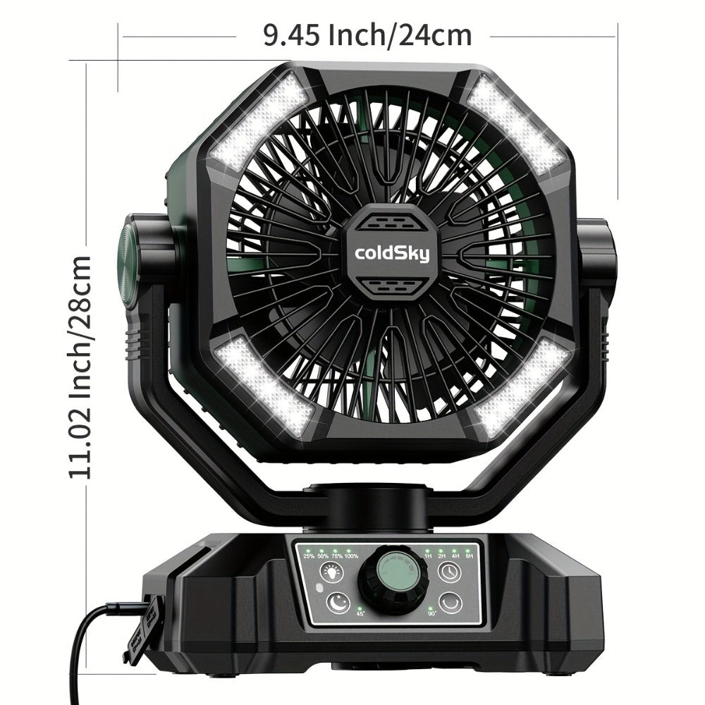 Camping Fan Battery Powered 20000mAh, Dual Motor 8-Speed Portable Tent Fan with Remote Control, 4 LED Lanterns and Hanging Hook