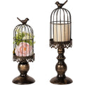 Birdcage Candle Holders Set of 2, Vintage Metal Candlestick Holders with Polished Finish — Wedding Table Centerpieces, Home Decor & Christmas Decoration | Black & White