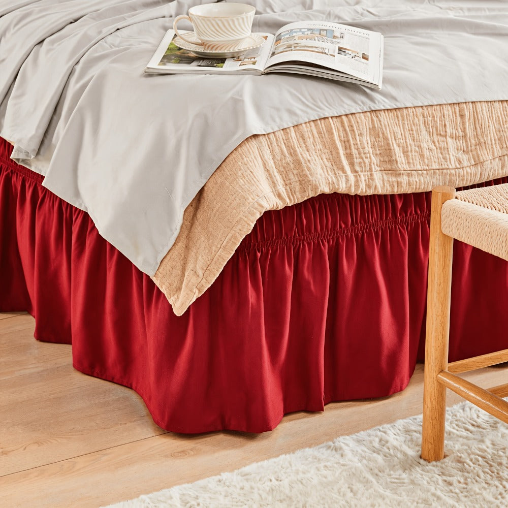 Bed Skirt with Adjustable Elastic Belt - Ruffle Microfiber Dust Ruffle 15 Inch Drop, Hotel Quality, Fade Resistant, Machine Washable, Easy Wrap Fit