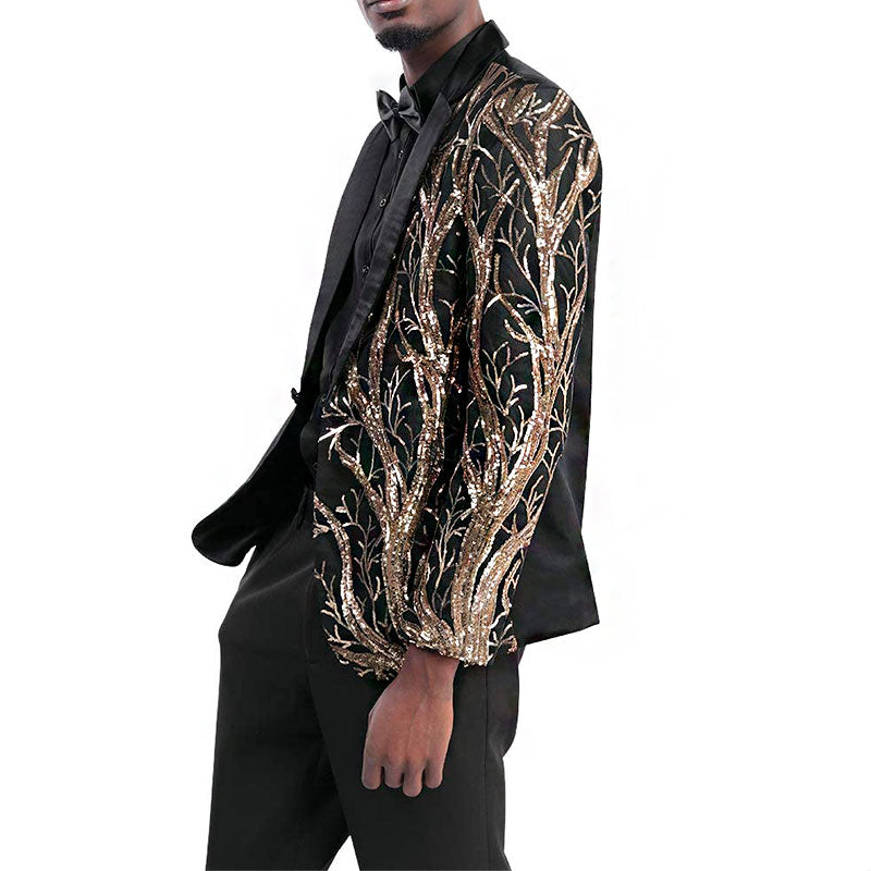 Men's 2-Pieces Branch Embroidered Sequin Jacket and Pants