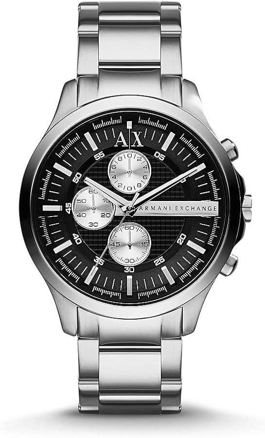 Armani Exchange Hampton AX2152 Herren-Chronograph – Schwarzes Zifferblatt mit silbernem Edelstahlarmband