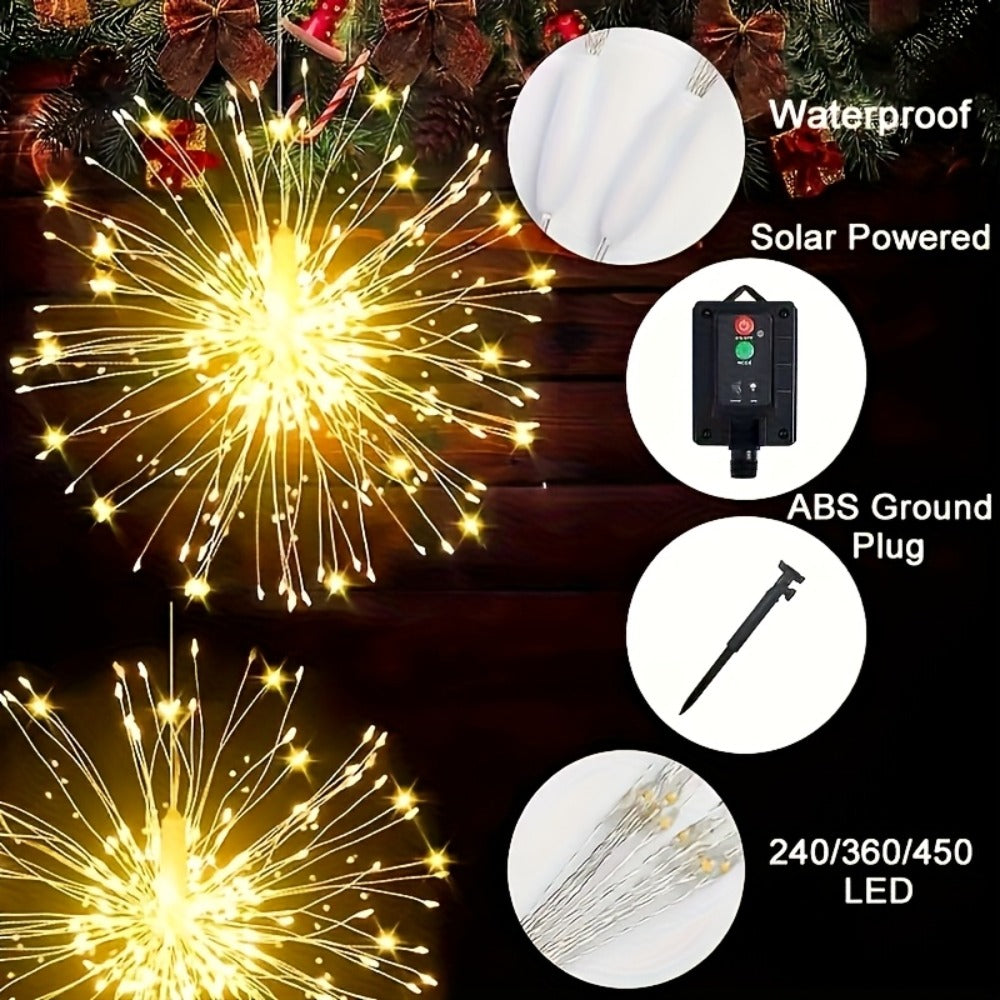 Solar Starburst Lantern Fairy Lights Outdoor 5 Pack 450 LED - Remote & Timer, 8 Modes, Adjustable Brightness