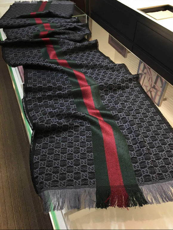 Gucci GG Monogram Web Stripe Scarf – Navy
