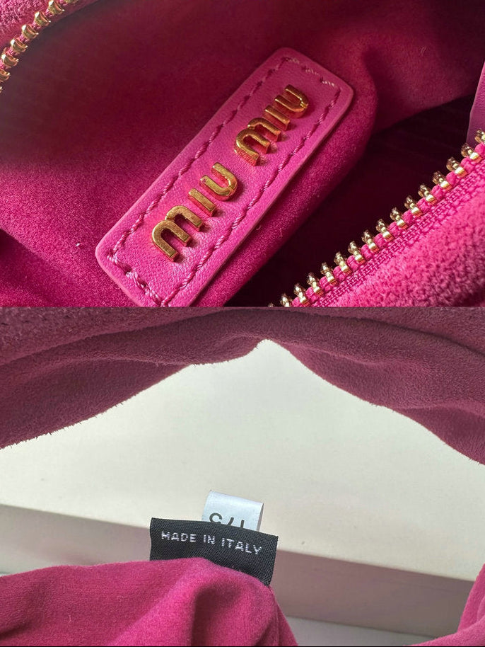 Miu Miu Wander Matelassé Mini Hobo Bag — Hot Pink