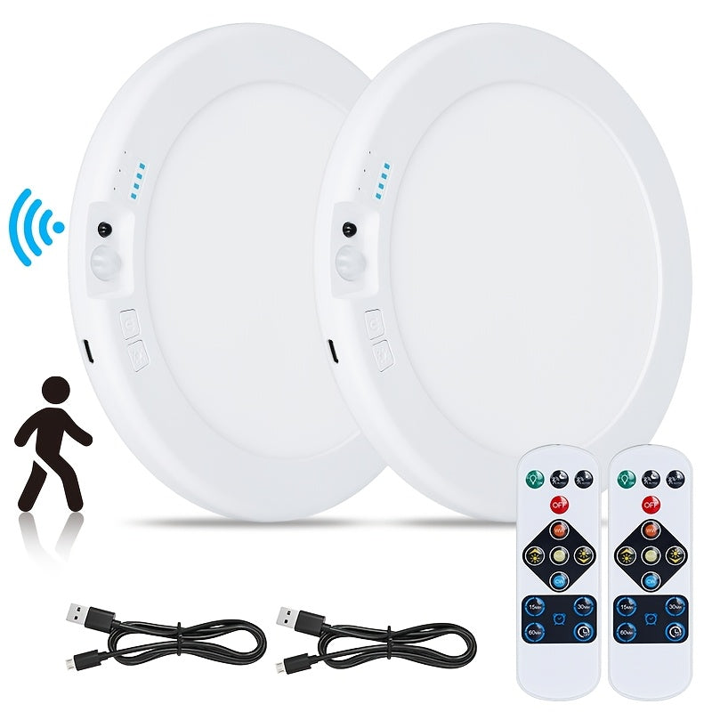 Wireless LED Ceiling Light with Motion Sensor 2 Pack - 5500mAh Rechargeable, Remote Control, 3 Brightness Modes