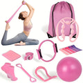 Pink 13-Piece Pilates Ring and Resistance Band Set with Ball, Socks, Straps and Drawstring Bag