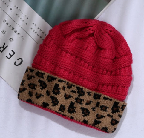Trieber Strickmütze mit Leopardenmuster und Umschlag – Polyacryl, Einheitsgröße, 9 Farben